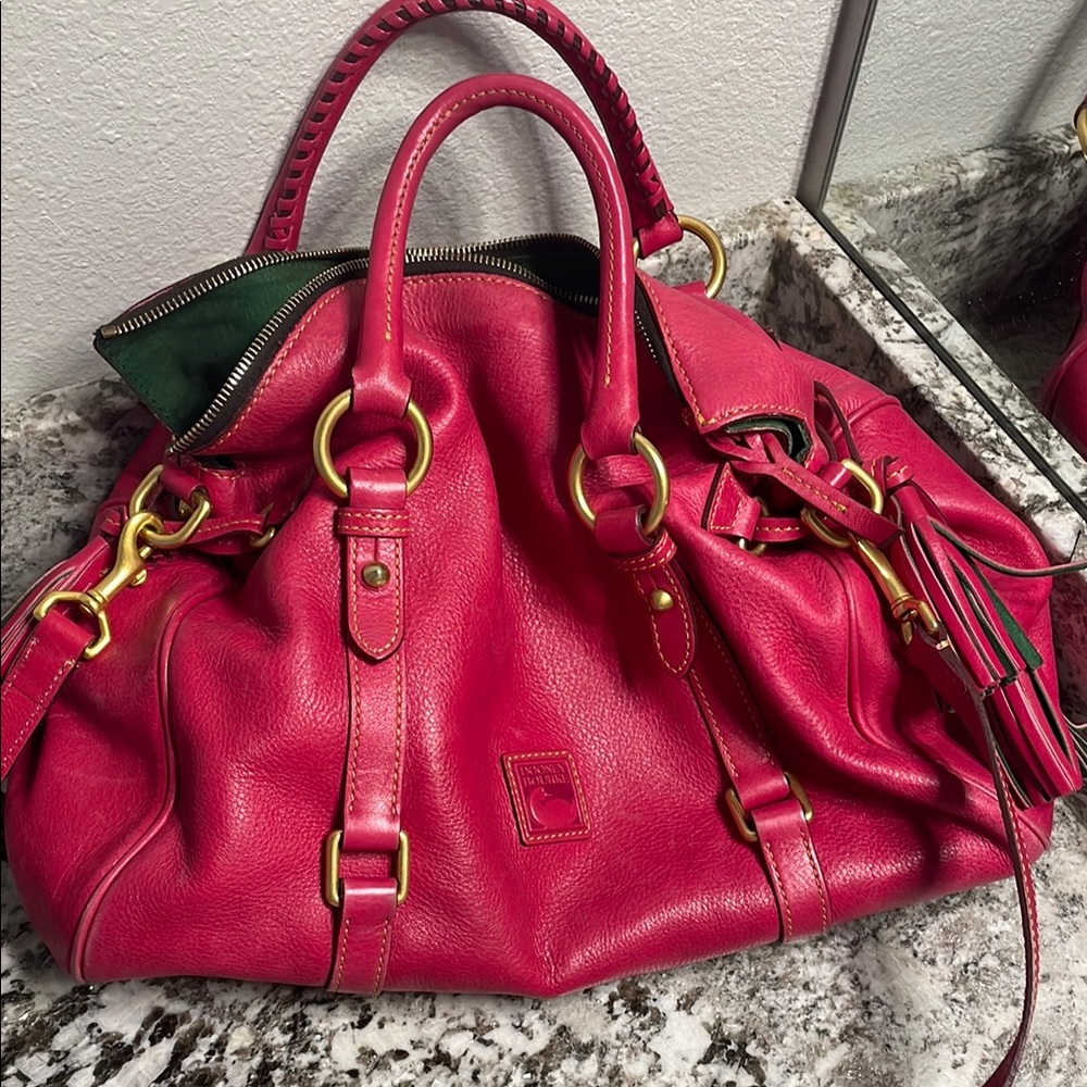 Dooney & Bourke Pink Leather Satchel with Gold Accents